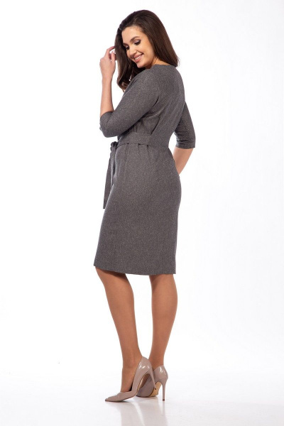 Платье с V-вырезом и съемным поясом из текстиля Lady Style Classic 1682/1 серые_тона - фото 4