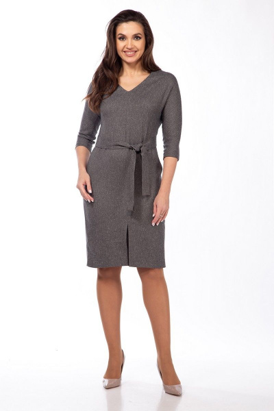 Платье с V-вырезом и съемным поясом из текстиля Lady Style Classic 1682/1 серые_тона - фото 1
