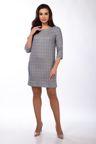 Деловое платье из текстиля с разрезом и накладными карманами Lady Style Classic 1452 серые_тона - фото 1