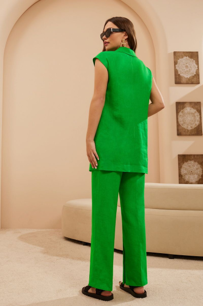 Деловой костюм брючный с жакетом и поясом из льна Lissana 4666 лайм - фото 5