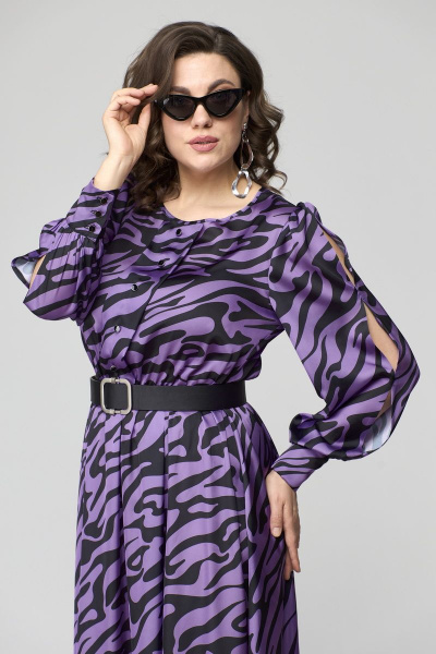 Платье расклешенное с бантовой складкой и резинкой по талии Орхидея 1235 - фото 4