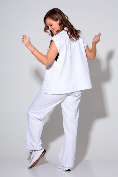 Джинсовый комплект жилет и брюки с прорезными карманами Liona Style 868 белый - фото 5