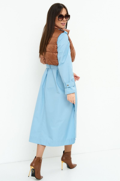 Демисезонный комплект плащ и утепленный жилет Магия моды 2222 голубой-коричневый - фото 2