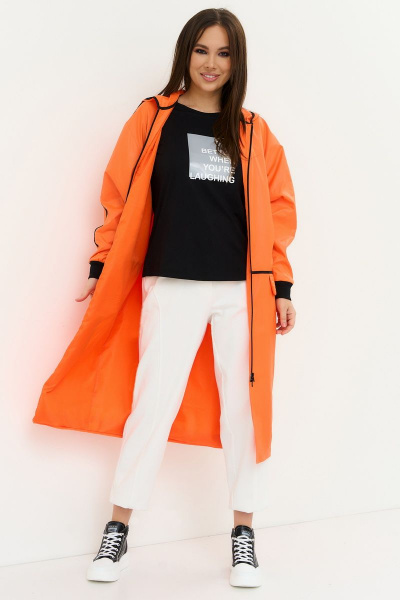Демисезонный яркий оранжевый плащ с капюшоном Магия моды 2211 оранж - фото 4