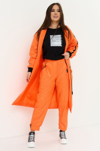Демисезонный яркий оранжевый плащ с капюшоном Магия моды 2211 оранж - фото 3