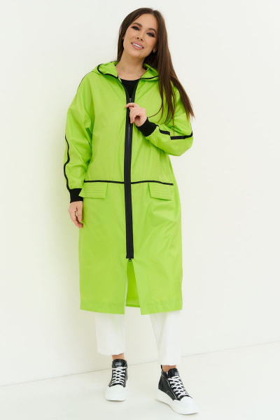 Демисезонный зеленый плащ с капюшоном из текстиля Магия моды 2211 салат - фото 1