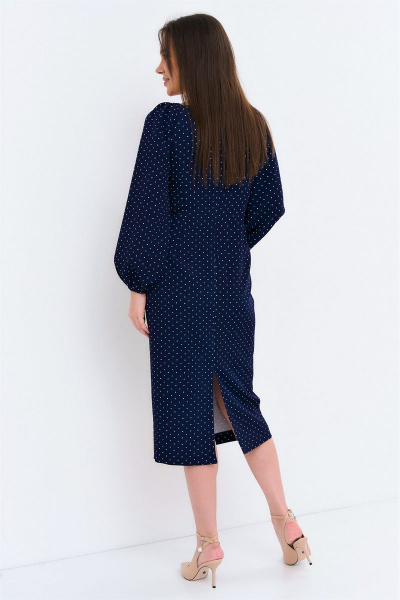 Деловое платье с объемными рукавами и разрезом Магия моды 2215 синий_мелкий_горох - фото 2