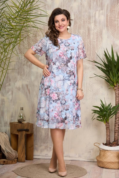 Платье А силуэта с воланом и коротким рукавом Moda Versal П2383 голубой - фото 2