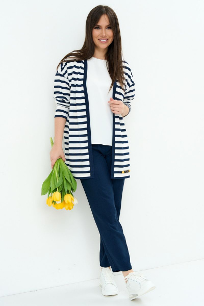 Блуза, брюки, кардиган Магия моды 2219 синий_белый - фото 1