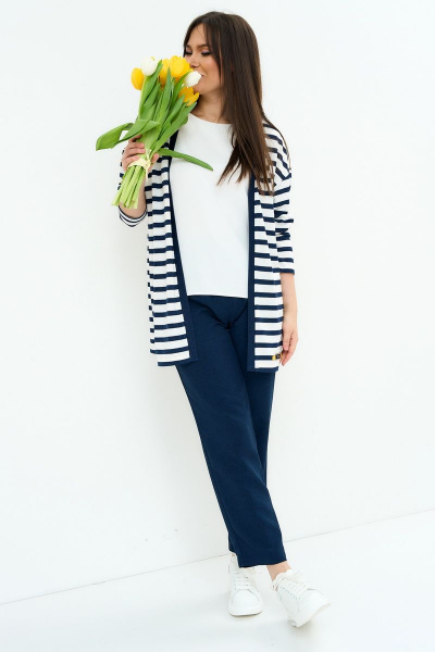Блуза, брюки, кардиган Магия моды 2219 синий_белый - фото 4