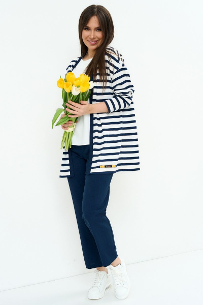 Блуза, брюки, кардиган Магия моды 2219 синий_белый - фото 3