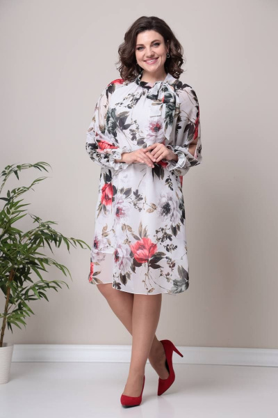 Платье Moda Versal П2397 молочный+коралл - фото 2