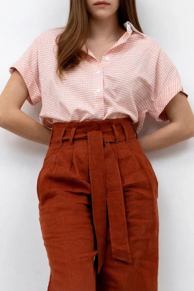 Леновые брюки с прорезными карманами и складками Individual design 20202-1 кирпичный - фото 4