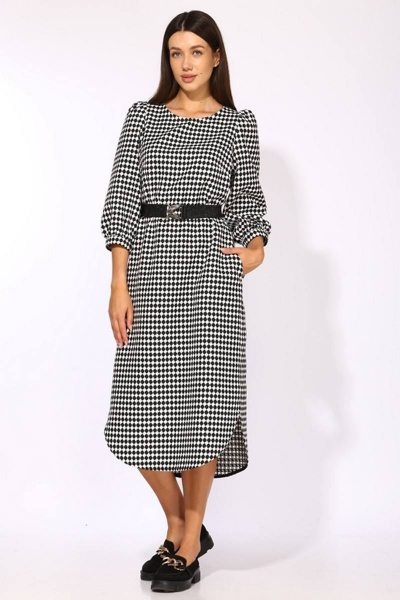 Платье демисезонное из текстиля с разрезами и карманами Faufilure C1201 черно-белый/клетка - фото 4