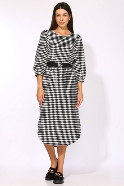 Платье демисезонное из текстиля с разрезами и карманами Faufilure C1201 черно-белый/клетка - фото 1
