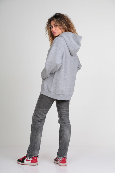 Демисезонный серый худи oversize с начесом и принтом HIT 0208 св-серый - фото 4