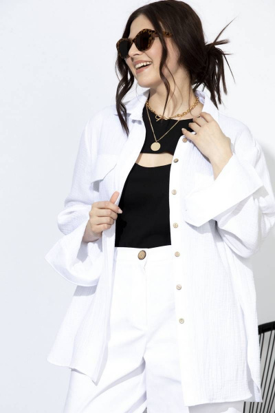 Летняя рубашка из хлопка с манжетой SOVA 11157.1 белый - фото 8