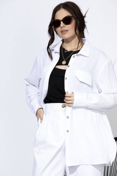 Летняя рубашка из хлопка с манжетой SOVA 11157.1 белый - фото 2