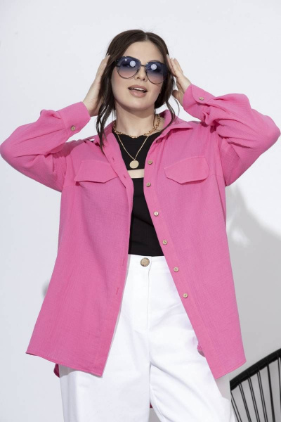 Летняя рубашка из хлопка с манжетой SOVA 11157.1 фуксия - фото 7