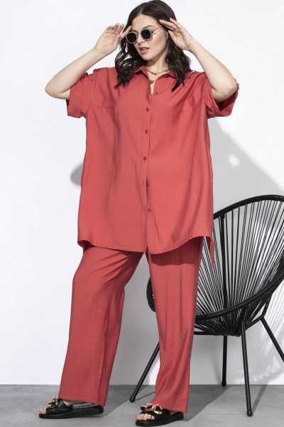 Летние брюки и рубашка из струящейся вискозы SOVA 11090 лосось - фото 8