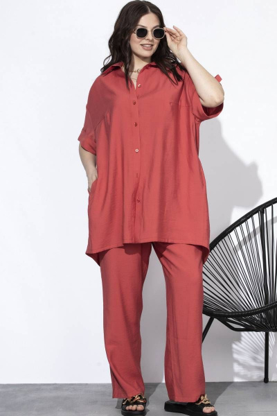 Летние брюки и рубашка из струящейся вискозы SOVA 11090 лосось - фото 5