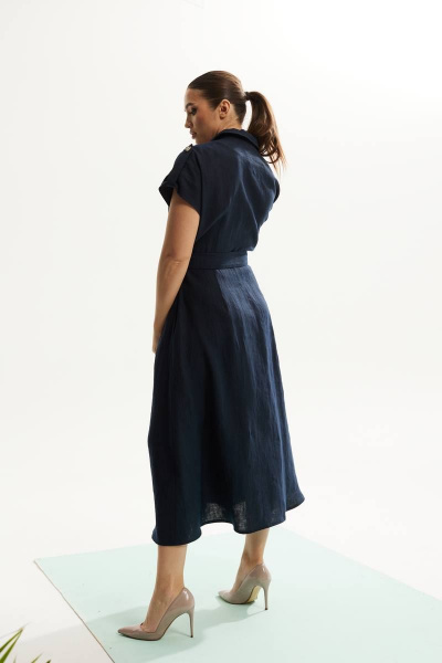 платье летнее из льна с запахом и декоративной тесьмой DAVA 146 синий - фото 5