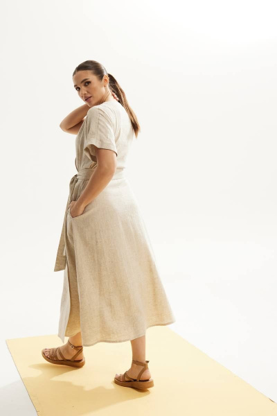 платье летнее из льна с запахом и функциональными карманами DAVA 145 лен - фото 4