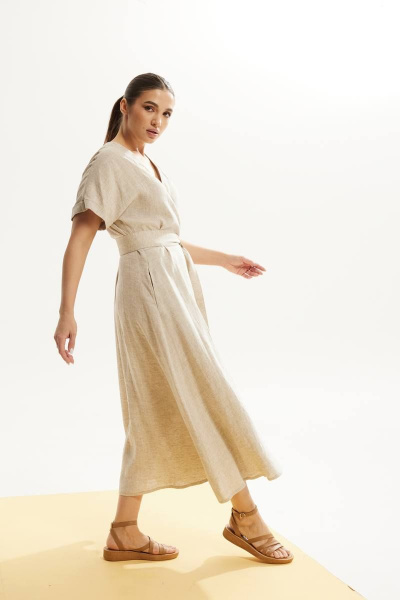 платье летнее из льна с запахом и функциональными карманами DAVA 145 лен - фото 1