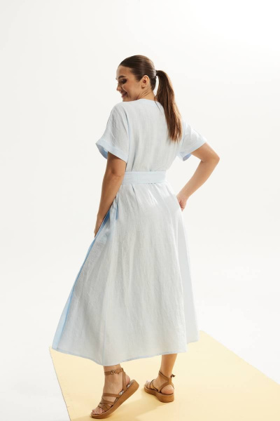 платье приталенное из льна с карманами и V-образным вырезом DAVA 145 голубой - фото 4
