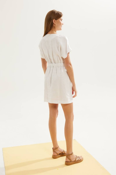 платье полуприлегающее из льна с кулисой и карманами DAVA 144 белый - фото 8