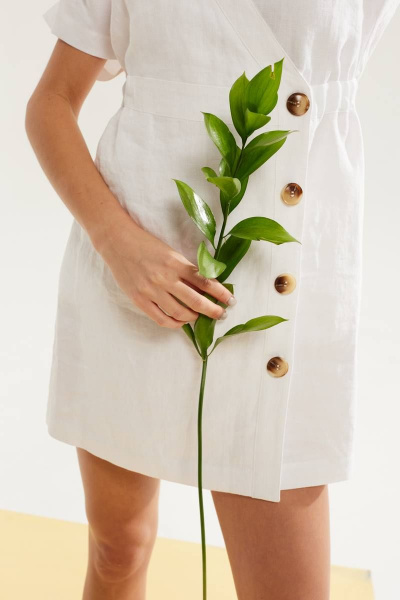 платье полуприлегающее из льна с кулисой и карманами DAVA 144 белый - фото 7