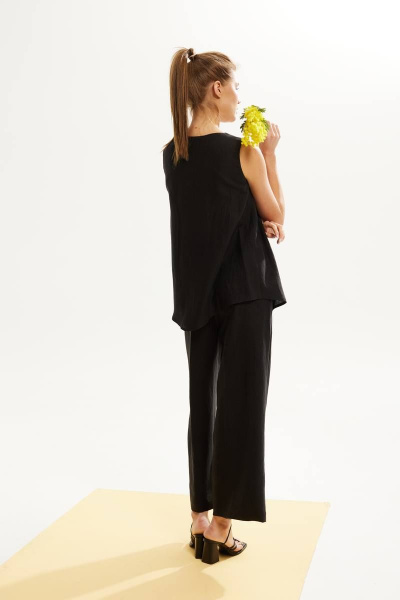 Лененый костюм с блузой и брюками с резинкой, летняя коллекция DAVA 142 черный - фото 7