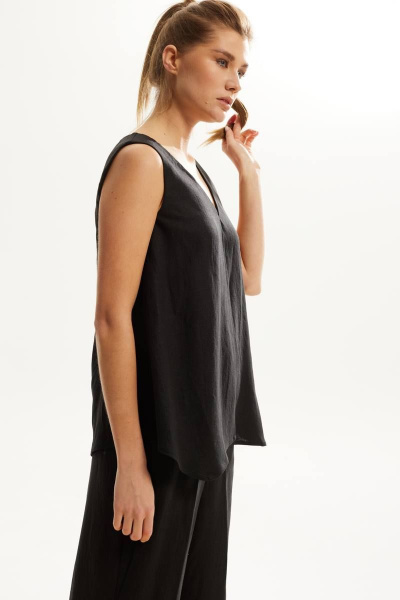 Лененый костюм с блузой и брюками с резинкой, летняя коллекция DAVA 142 черный - фото 4