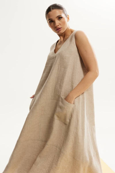 летнее платье свободное из льна с V-образным вырезом DAVA 141 лен - фото 2