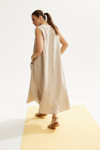 летнее платье свободное из льна с V-образным вырезом DAVA 141 лен - фото 5