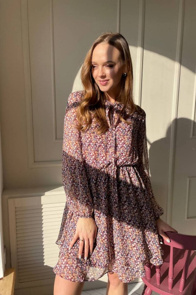 Воздушное шифоновое платье с шнурками и отрезной талией PUR PUR 11-177 - фото 1