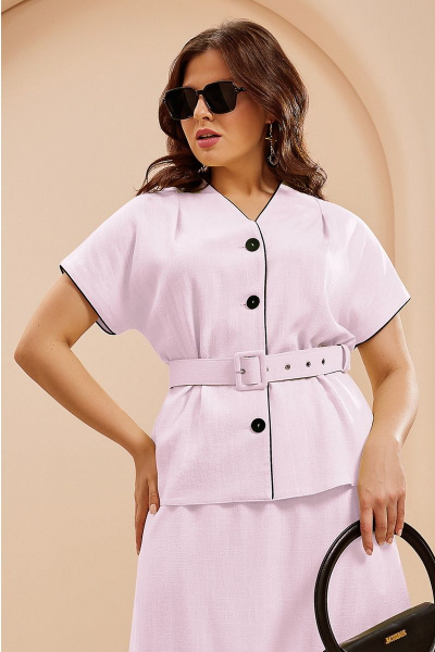 Романтичный костюм с контрастными кантами и поясом Lissana 4649 розовый - фото 5