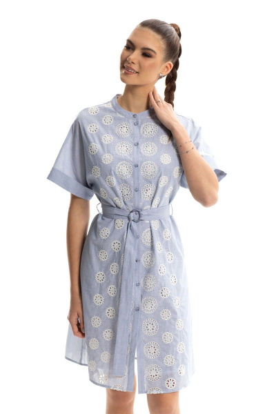 Платье из хлопка с воротником-стойкой Golden Valley 4912 голубой - фото 1