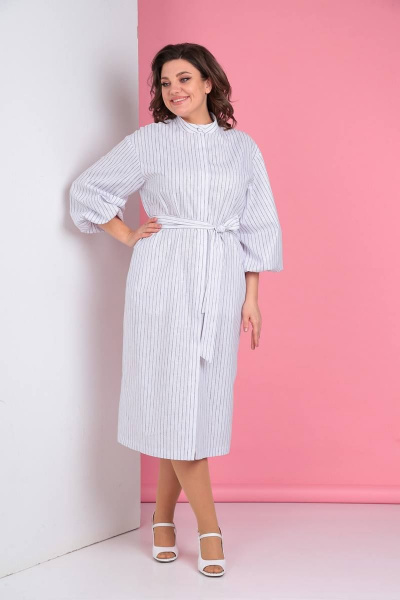 Платье LadisLine 1283 белый/полоска - фото 1