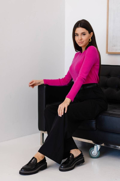 Джемпер из кашкорсе с длинным рукавом и округлым вырезом Ivera 5091 фуксия - фото 5
