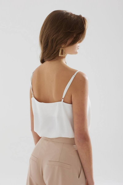 Белый топ на бретелях с фигурным вырезом из струящейся ткани Lyushe 3379 - фото 5