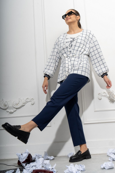 Блуза, брюки, жакет Luna 078 белый-синий - фото 6