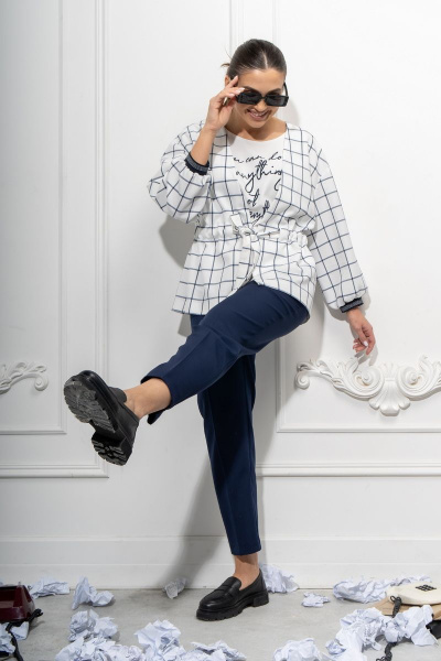 Блуза, брюки, жакет Luna 078 белый-синий - фото 5