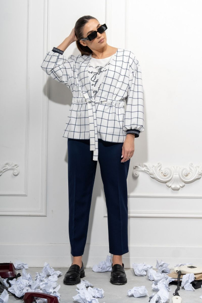 Блуза, брюки, жакет Luna 078 белый-синий - фото 1