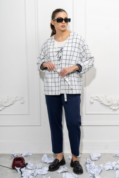 Блуза, брюки, жакет Luna 078 белый-синий - фото 3