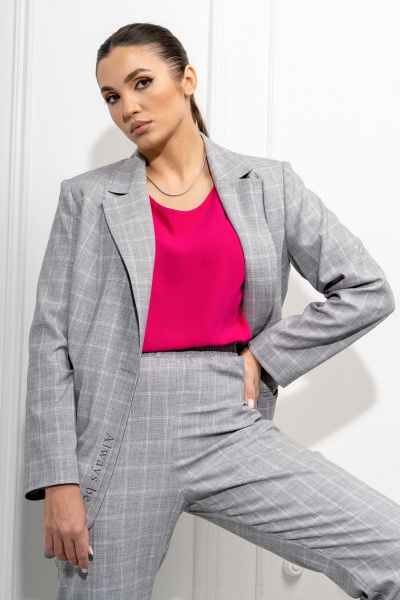 Блуза, брюки, жакет Luna 079 серый-фуксия - фото 3