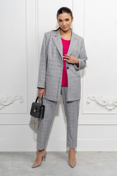 Блуза, брюки, жакет Luna 079 серый-фуксия - фото 1