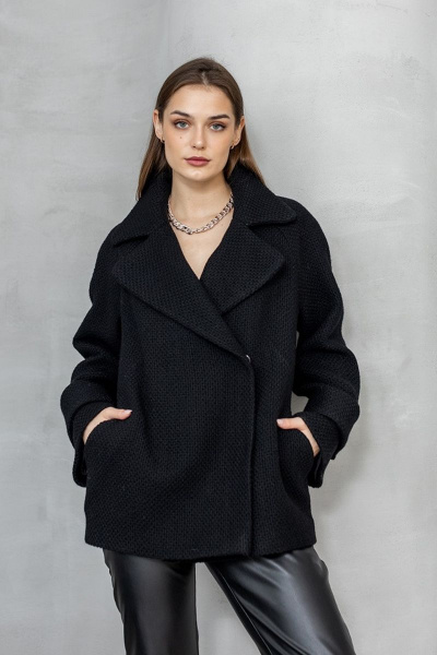 Полупальто демисезонное с фигурным воротником и накладными карманами Atelero 1041 черный - фото 4