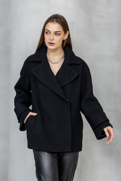 Полупальто демисезонное с фигурным воротником и накладными карманами Atelero 1041 черный - фото 2
