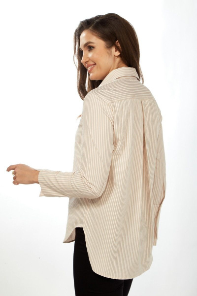 Бежевую рубашку из хлопка с кокеткой и складками Felice Woman 2364 - фото 9